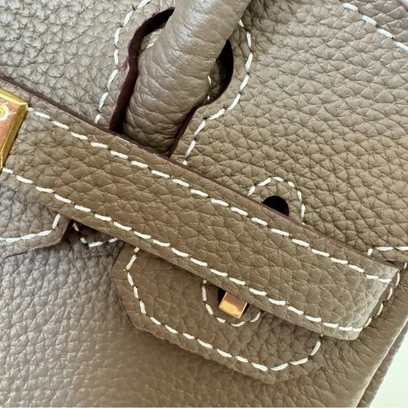 *NO STRAP | Taupe Mini 20 Leather Top Handle w/ Gold Structured Satchel Bag C3 - Picture 6 of 17